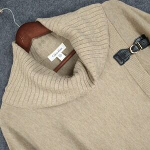 Calvin Klein Womens Tan Cowl Neck Buckle Detail Poncho Sweater Size S/M Beige